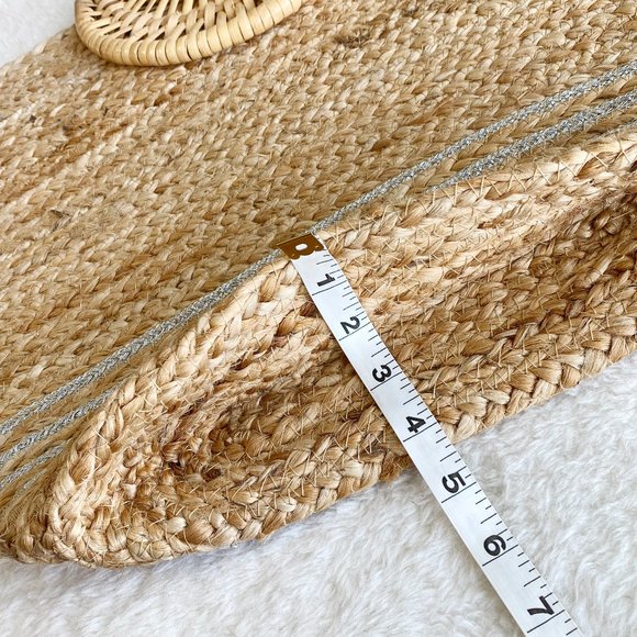 Mallis Women's Straw Tote Bag, Round Wooden Handle, Beach Bag, Metallic Details - Picture 9 of 10